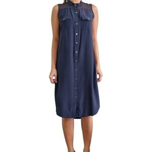 Club Monaco Navy Sleeveless Shirt Dress Button Front Size 10 NWOT